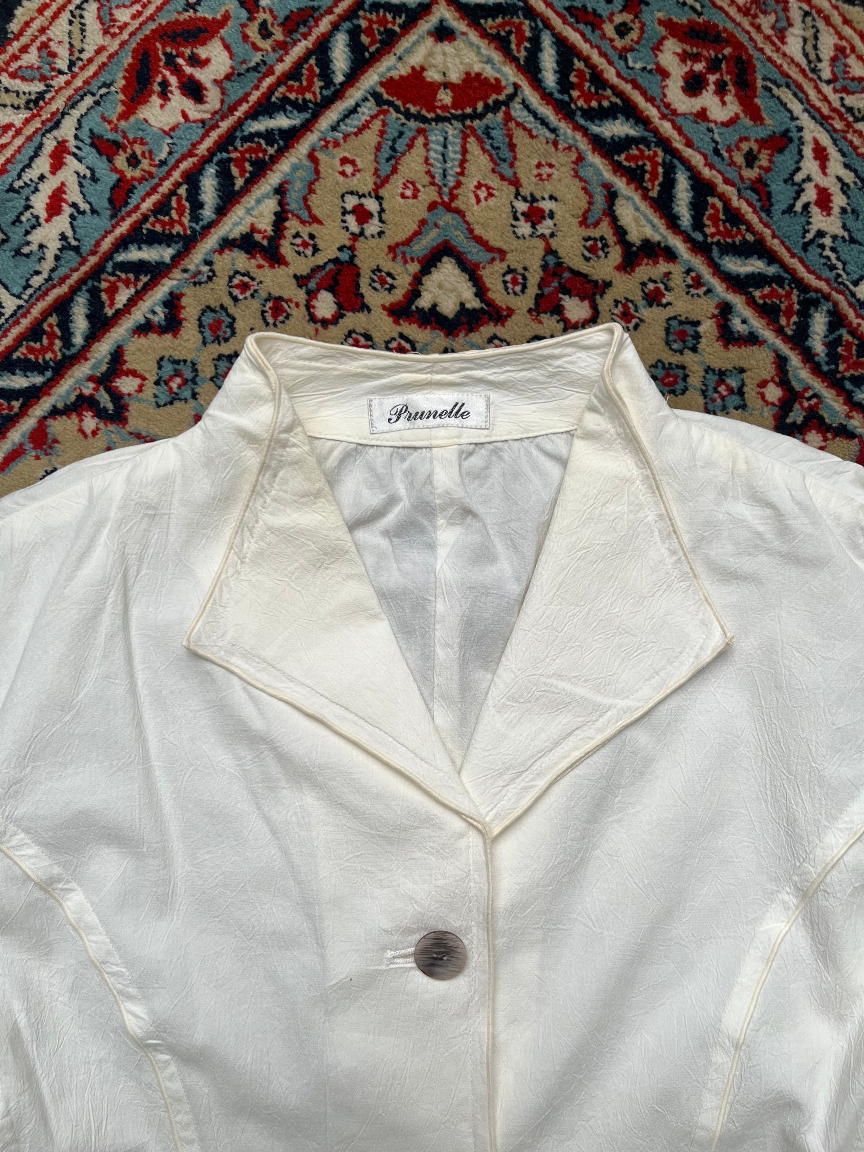 Prunelle Women Off White Textured Button Up Blouse - XL
