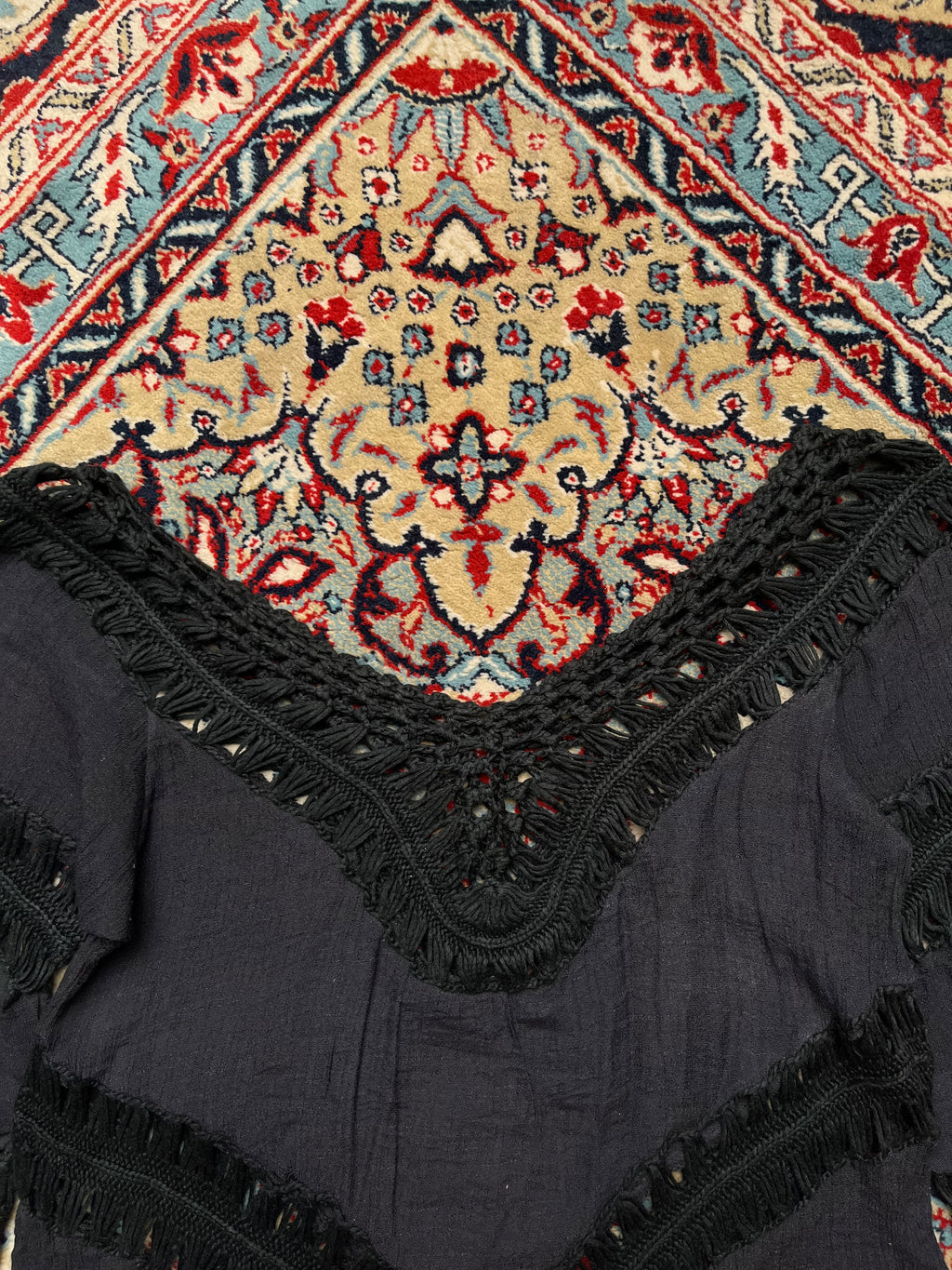 Women Black Blouse Crochet Lace Chevron Top - S