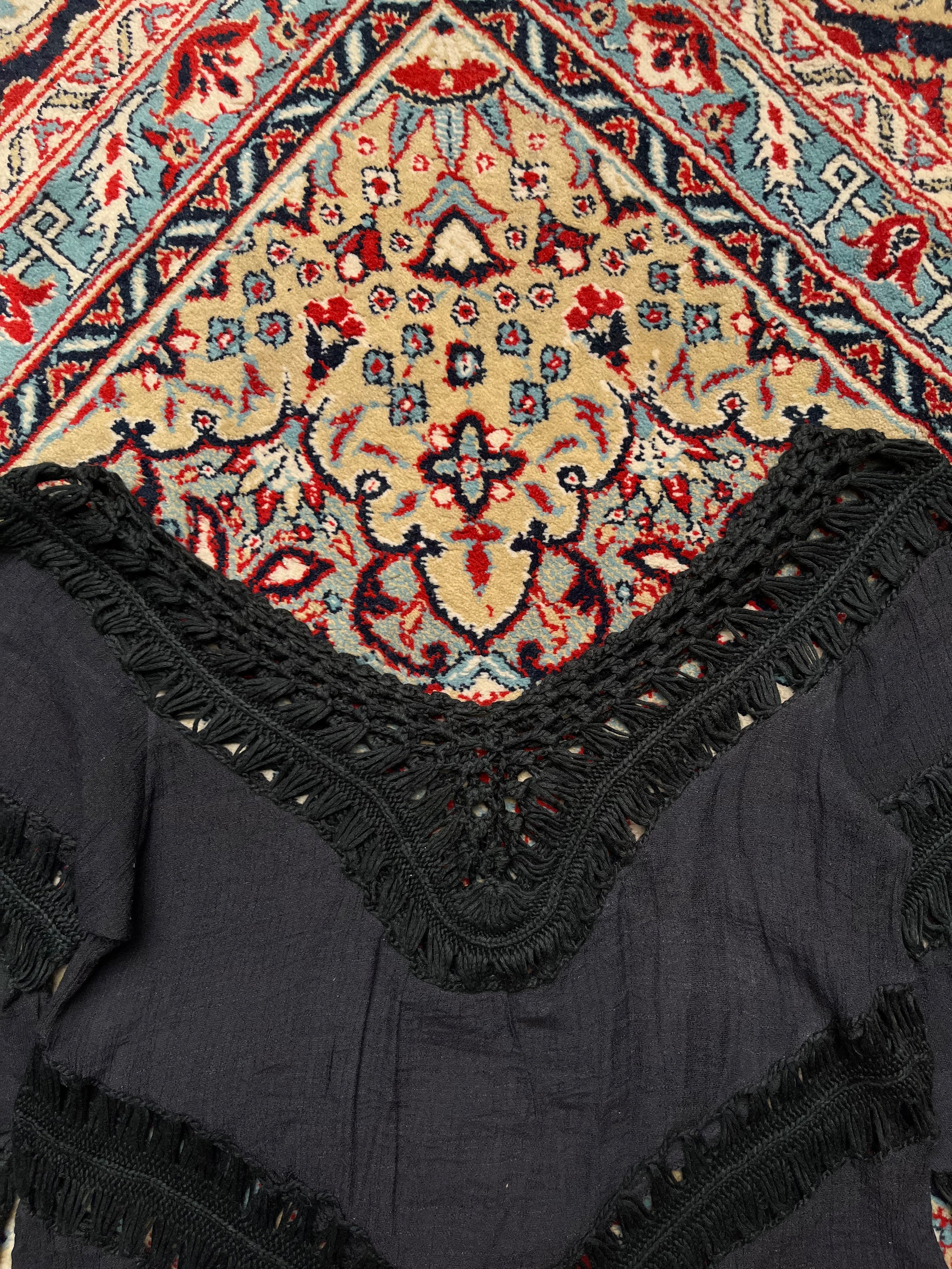 Women Black Blouse Crochet Lace Chevron Top - S