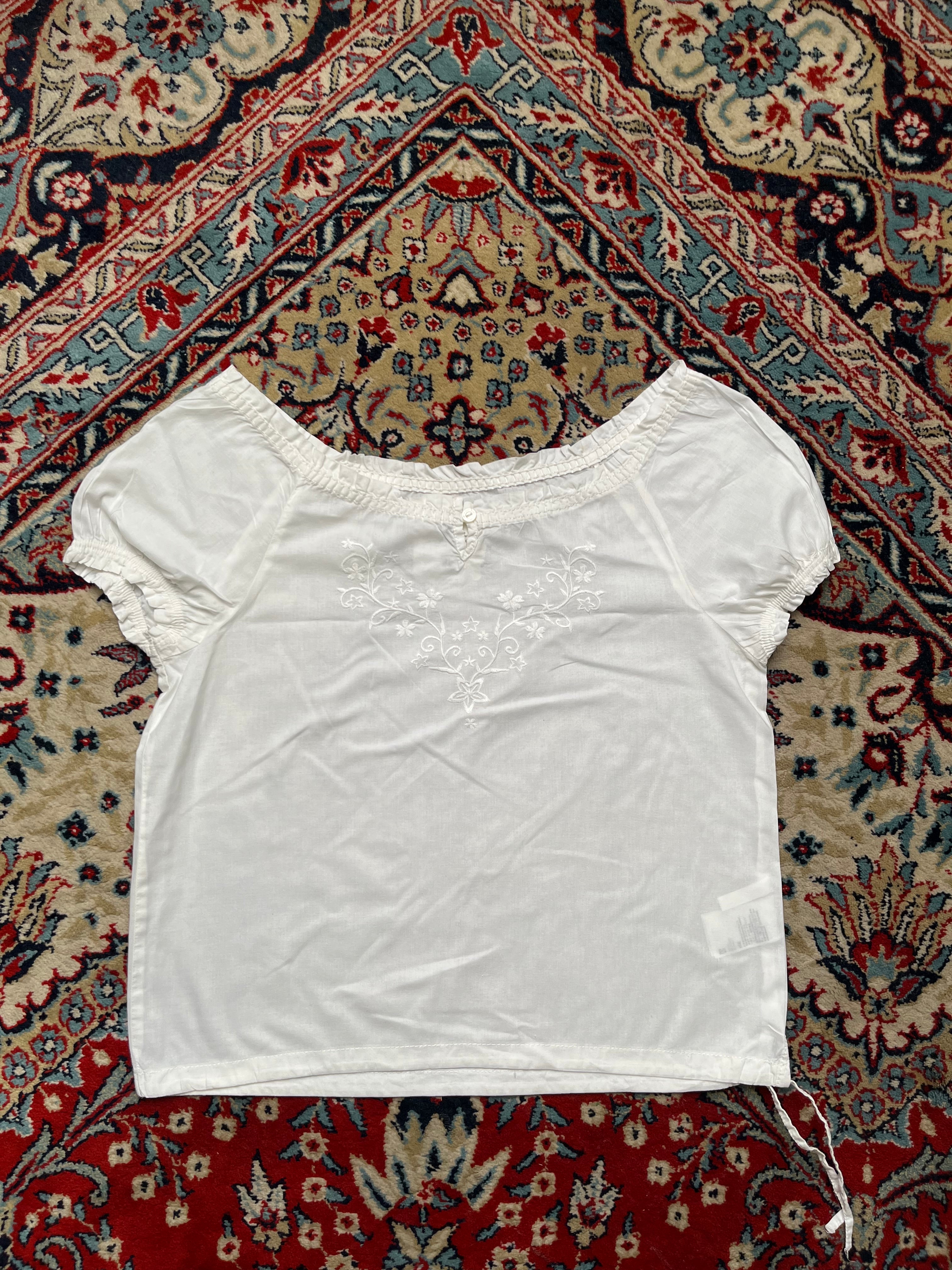H&M L.O.G.G. Women White EmbroideredCotton Blouse - M
