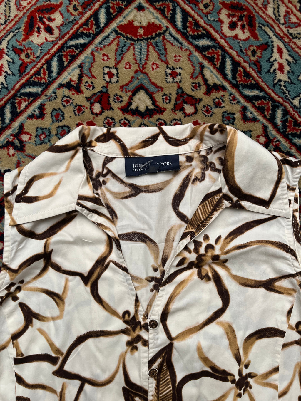 Jones New York Signature Women Cotton Floral Top - L