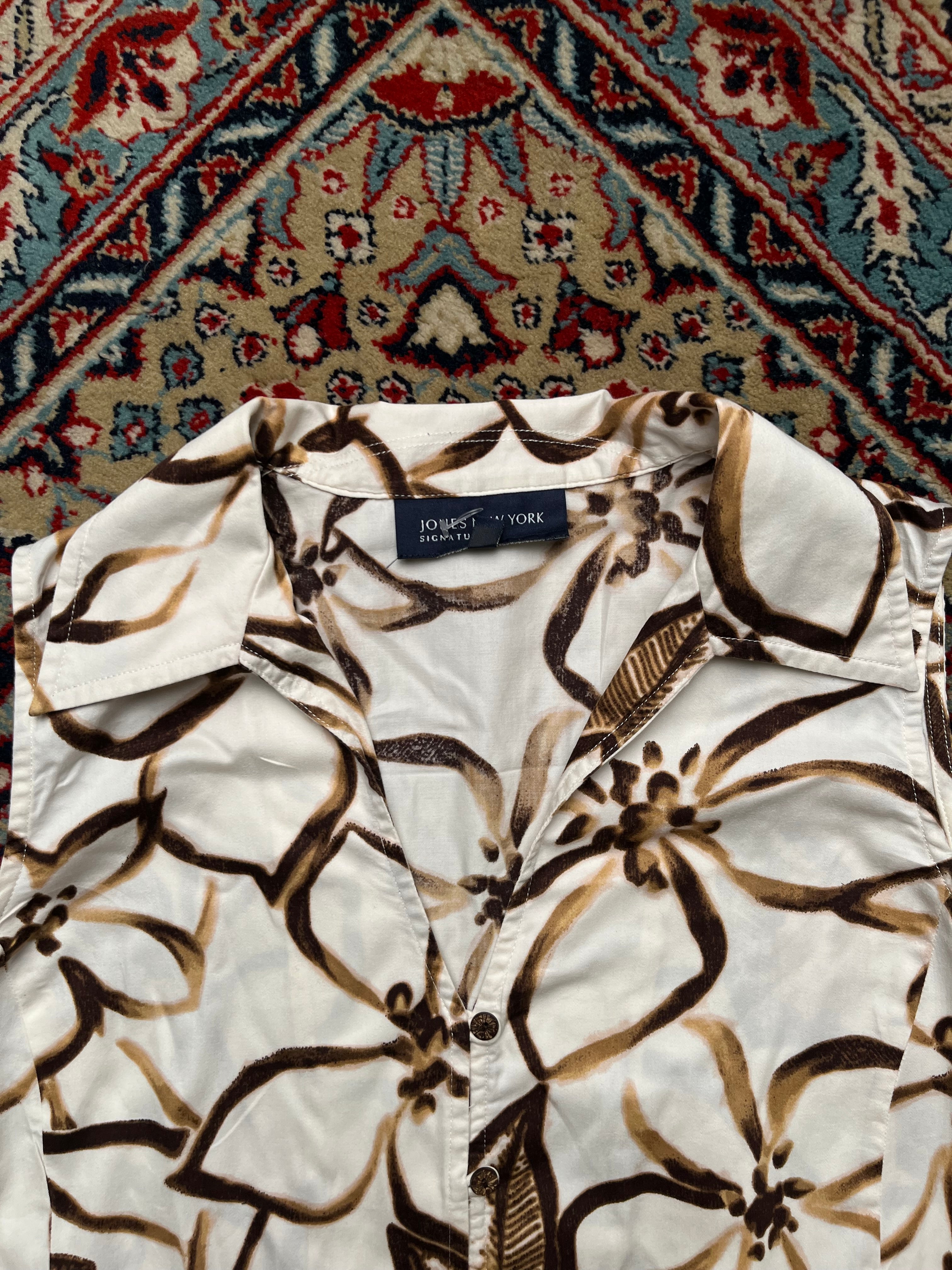 Jones New York Signature Women Cotton Floral Top - L