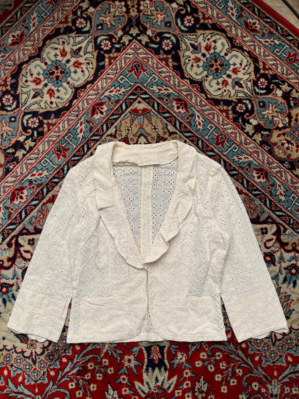 Women Eyelet Lace Blazer - M