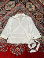 RSL Women White Cotton Eyelet Lace Blouse - XL