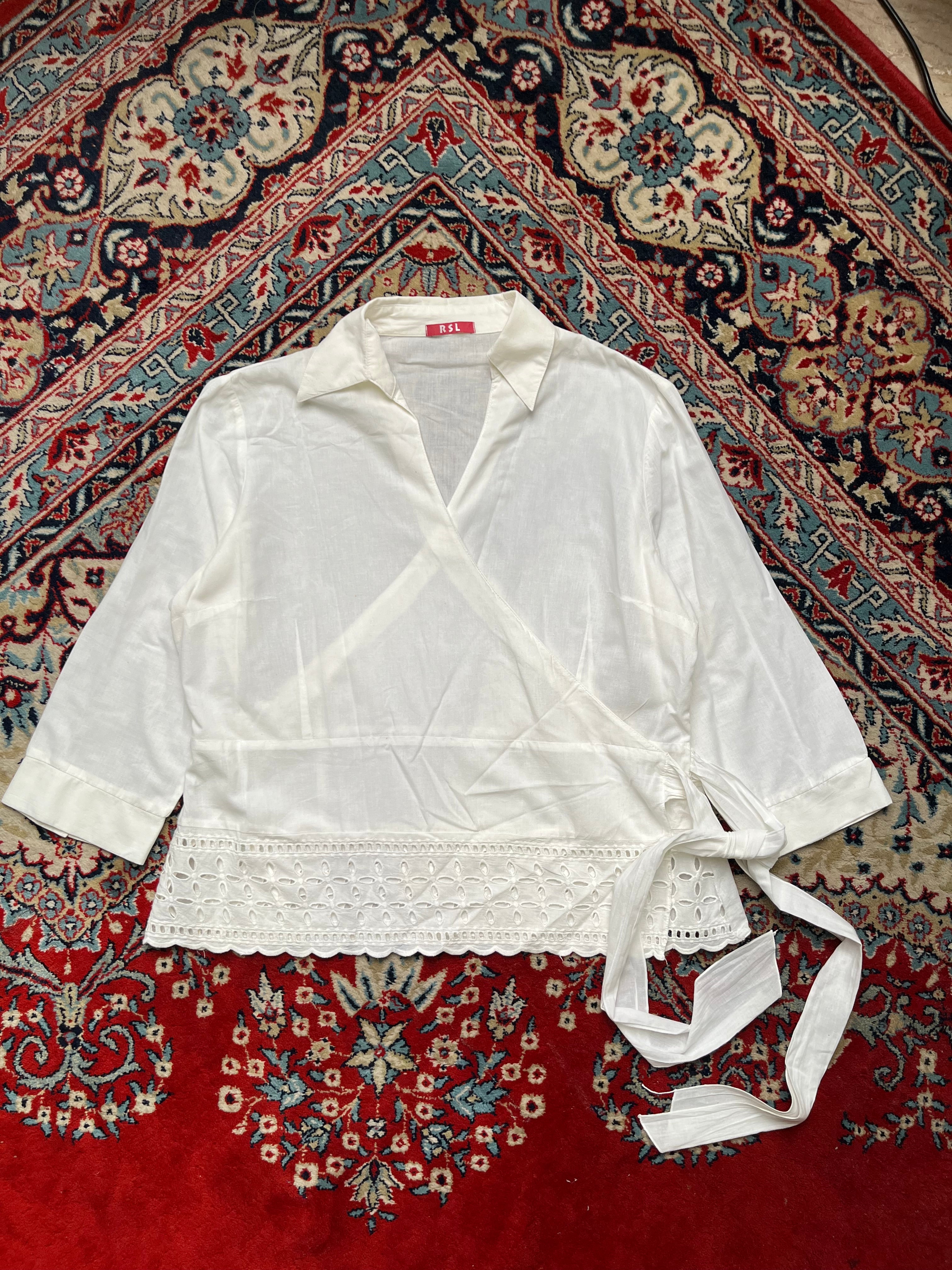 RSL Women White Cotton Eyelet Lace Blouse - XL
