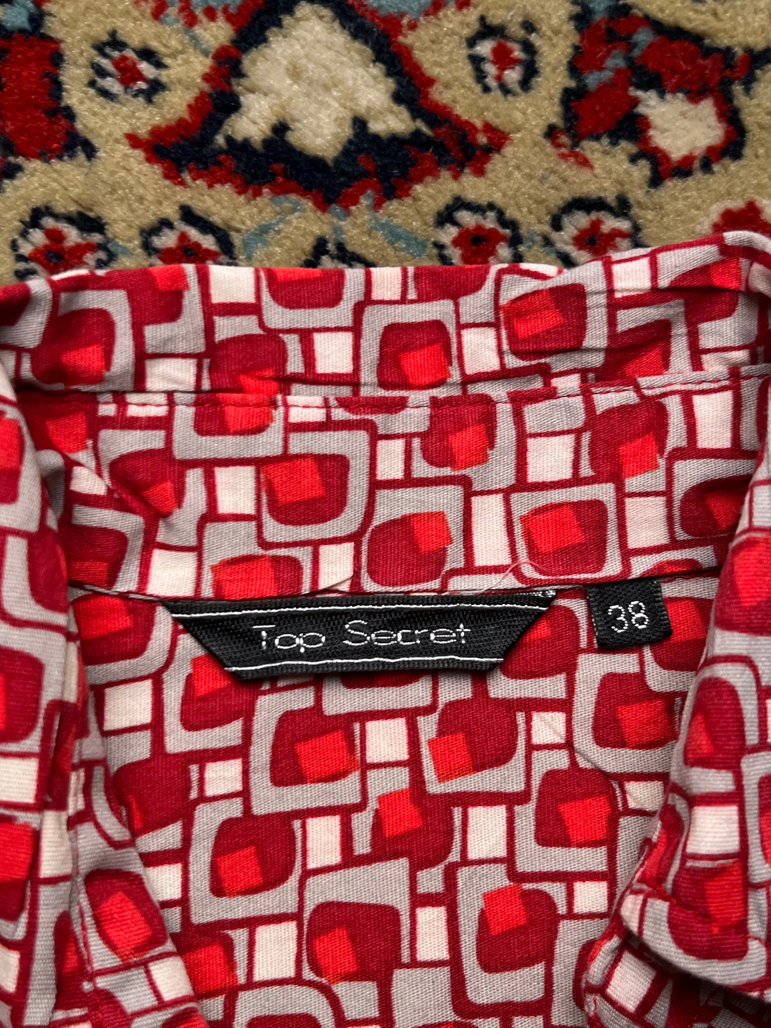 Top Secret Red Geometric Print Button Up Blouse  - L