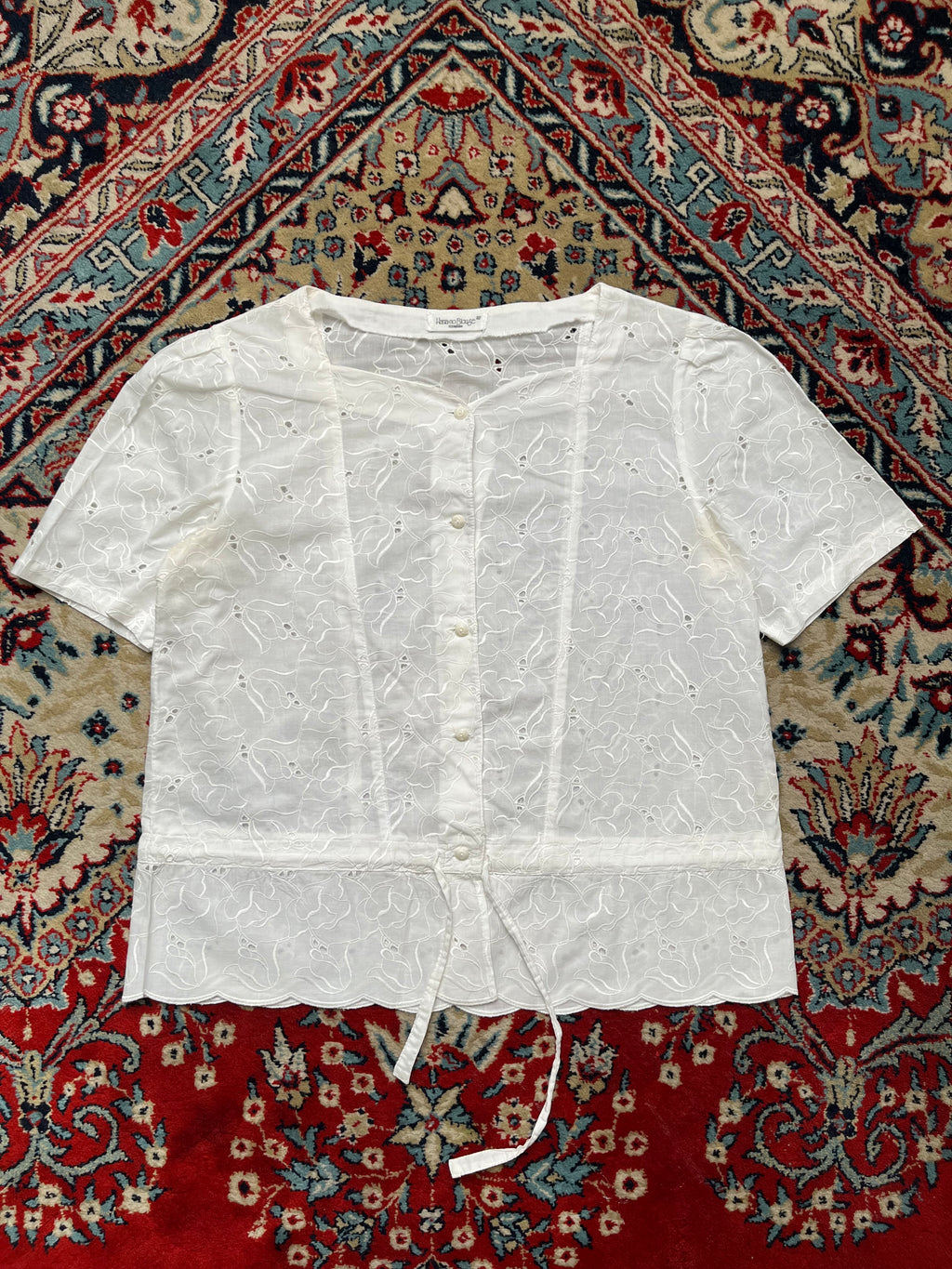 Hana-no-Blouse Yoshimura Women White Eyelet Lace Shirt - L