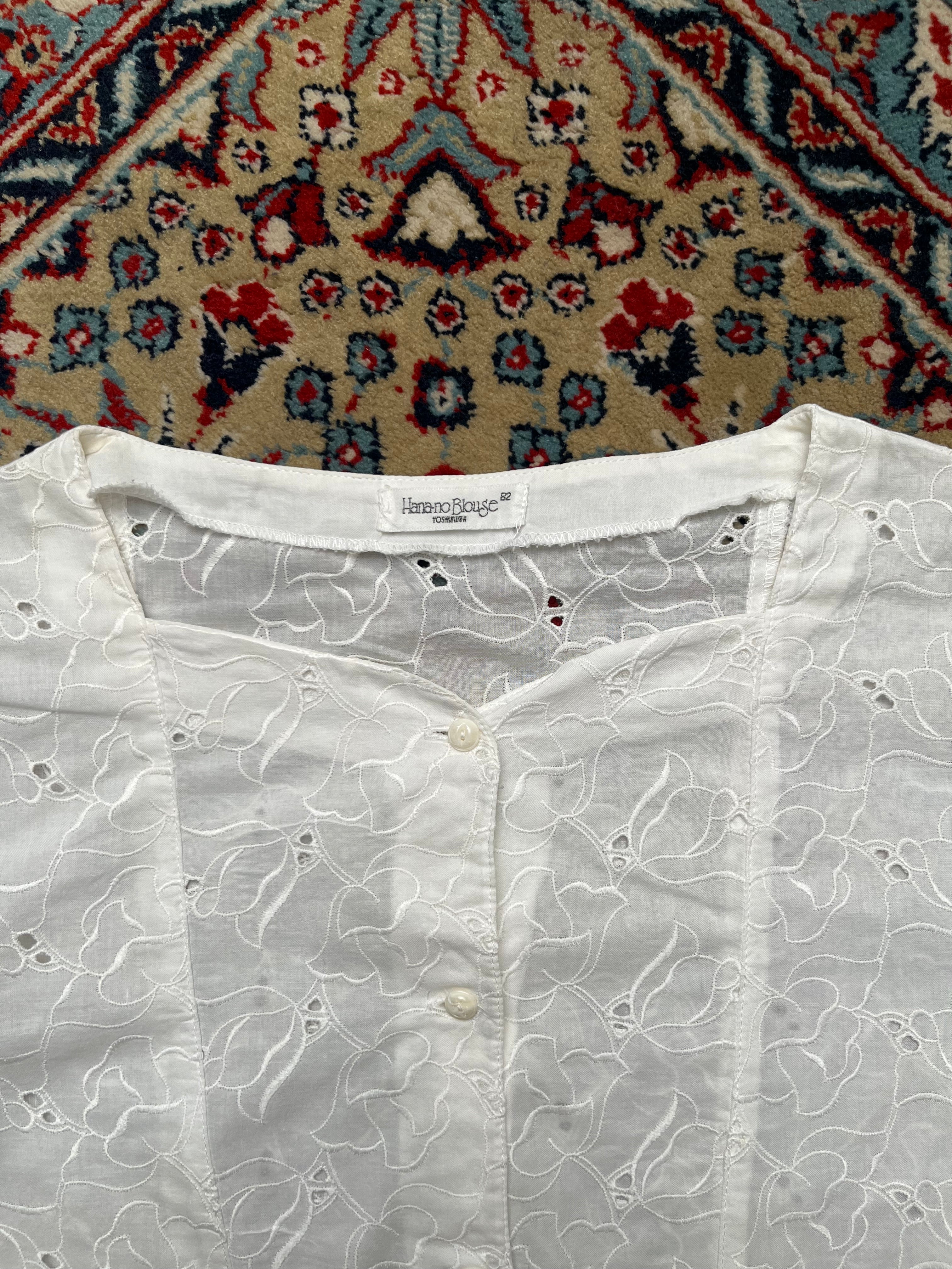 Hana-no-Blouse Yoshimura Women White Eyelet Lace Shirt - L