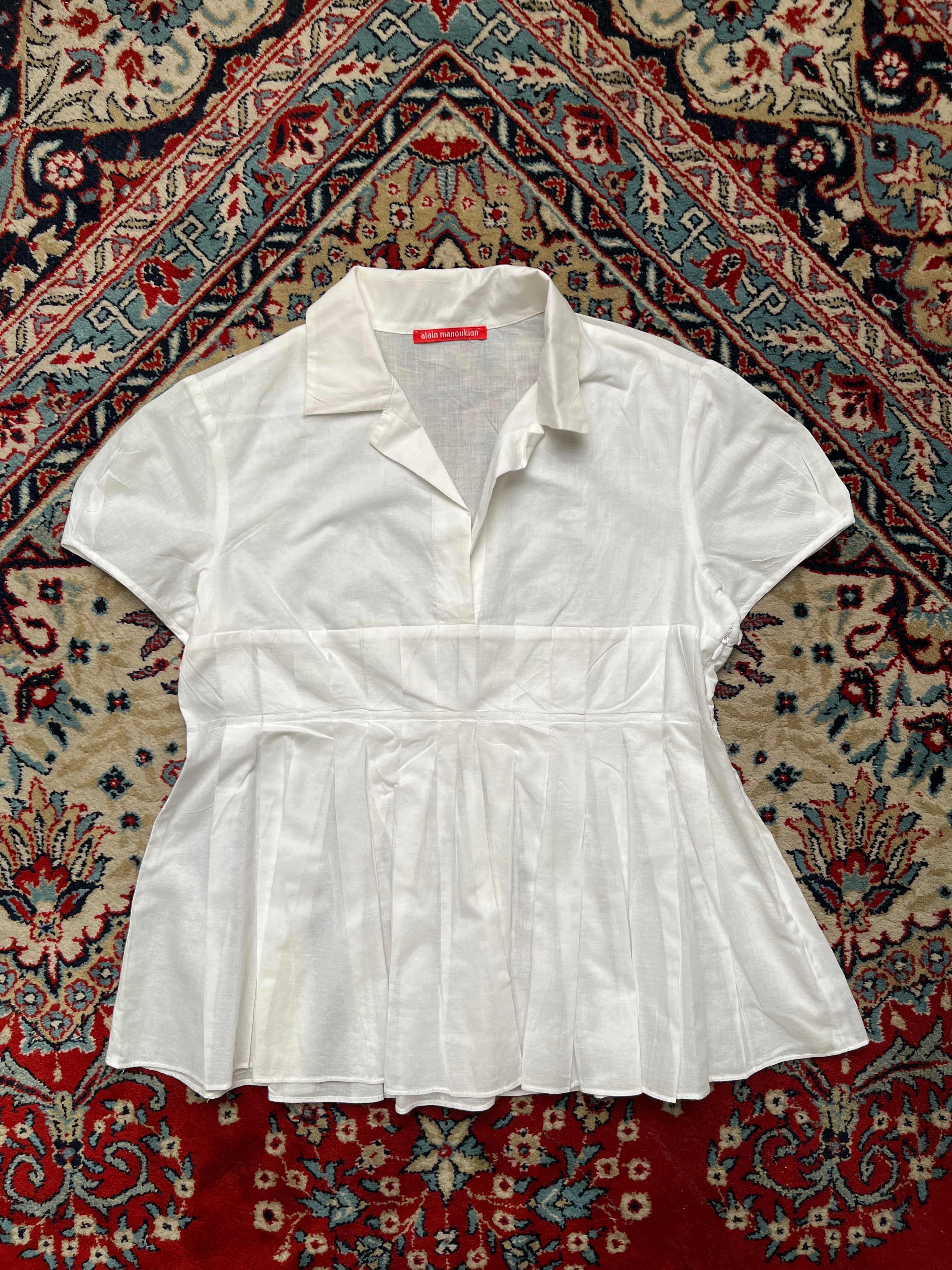 Alain Manoukian Women White Cotton Pleated Shirt - L