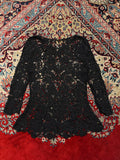 Vintage Women Black Floral Lace Sheer SHIRT - M