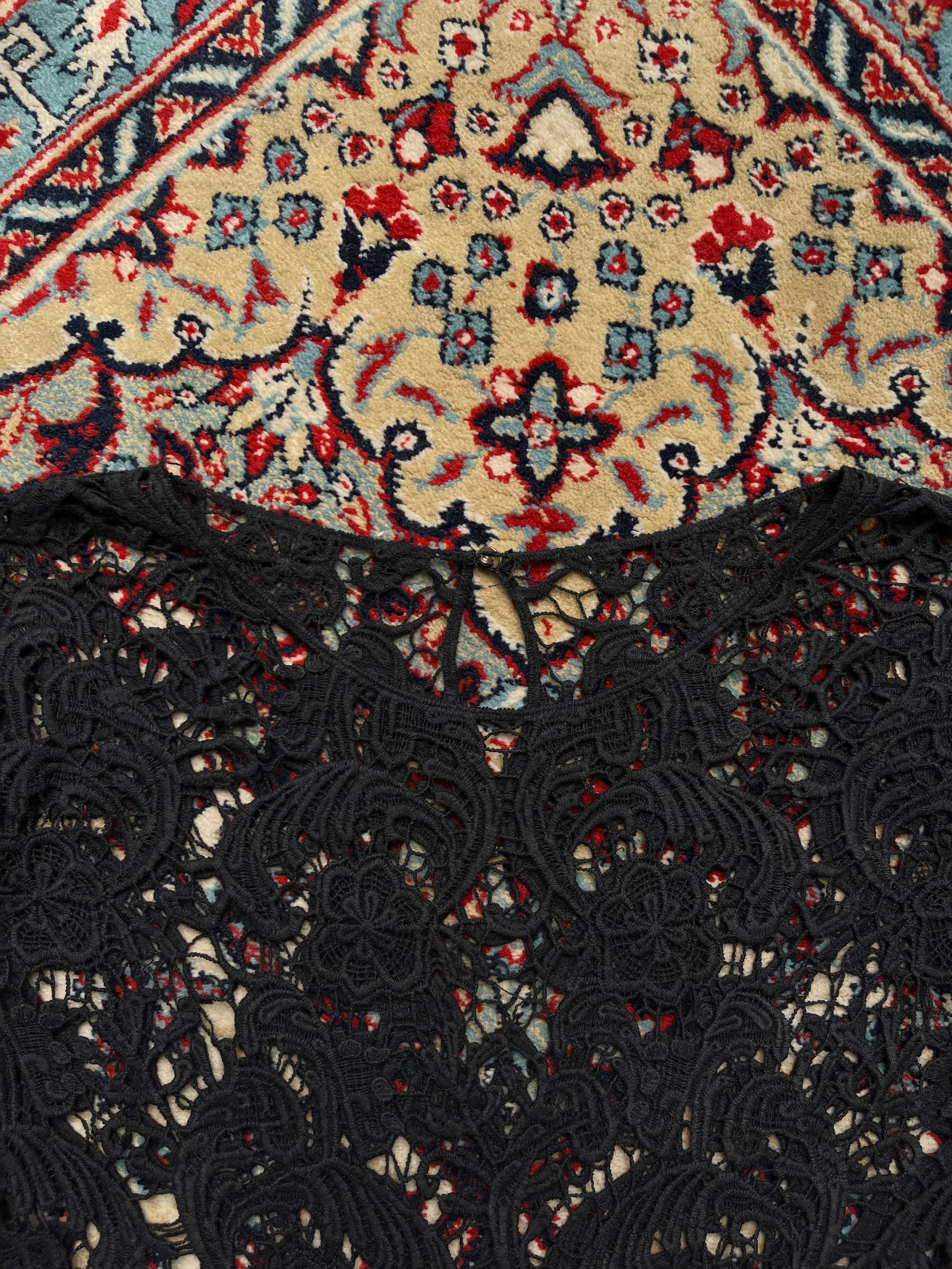 Vintage Women Black Floral Lace Sheer SHIRT - M
