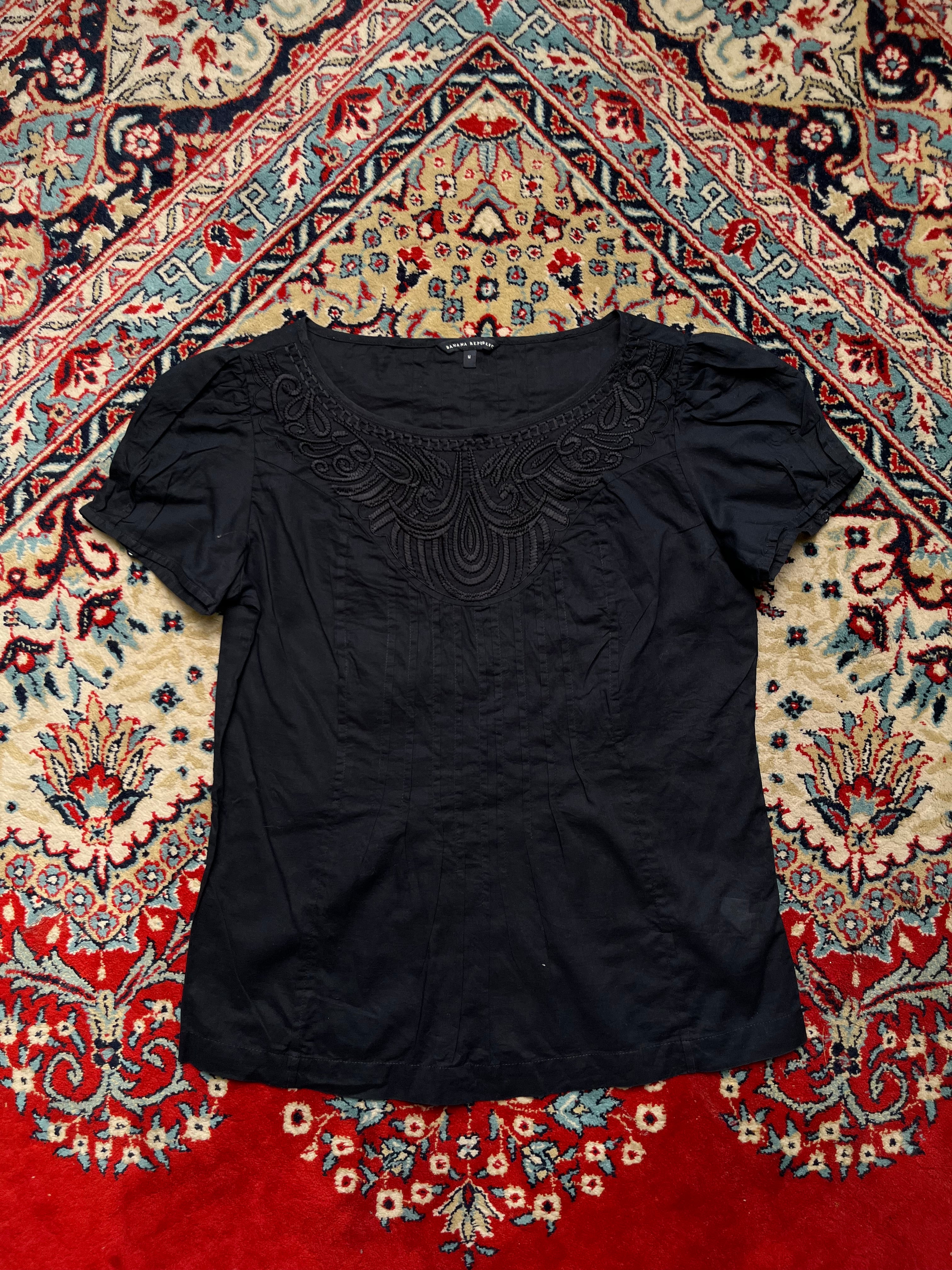 Banana Republic Womens Black Embroidered Soutache Pleated Blouse - L