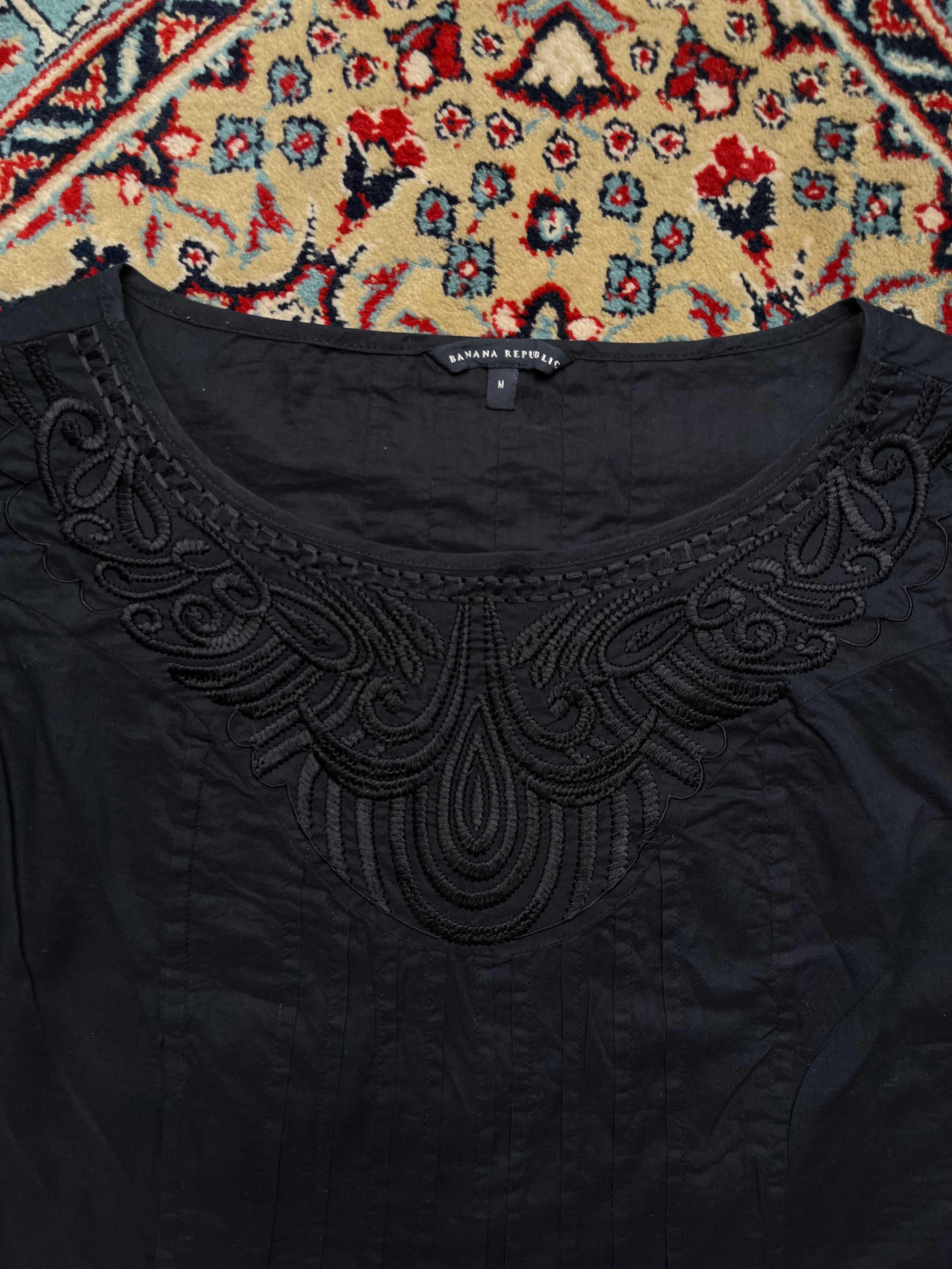 Banana Republic Womens Black Embroidered Soutache Pleated Blouse - L