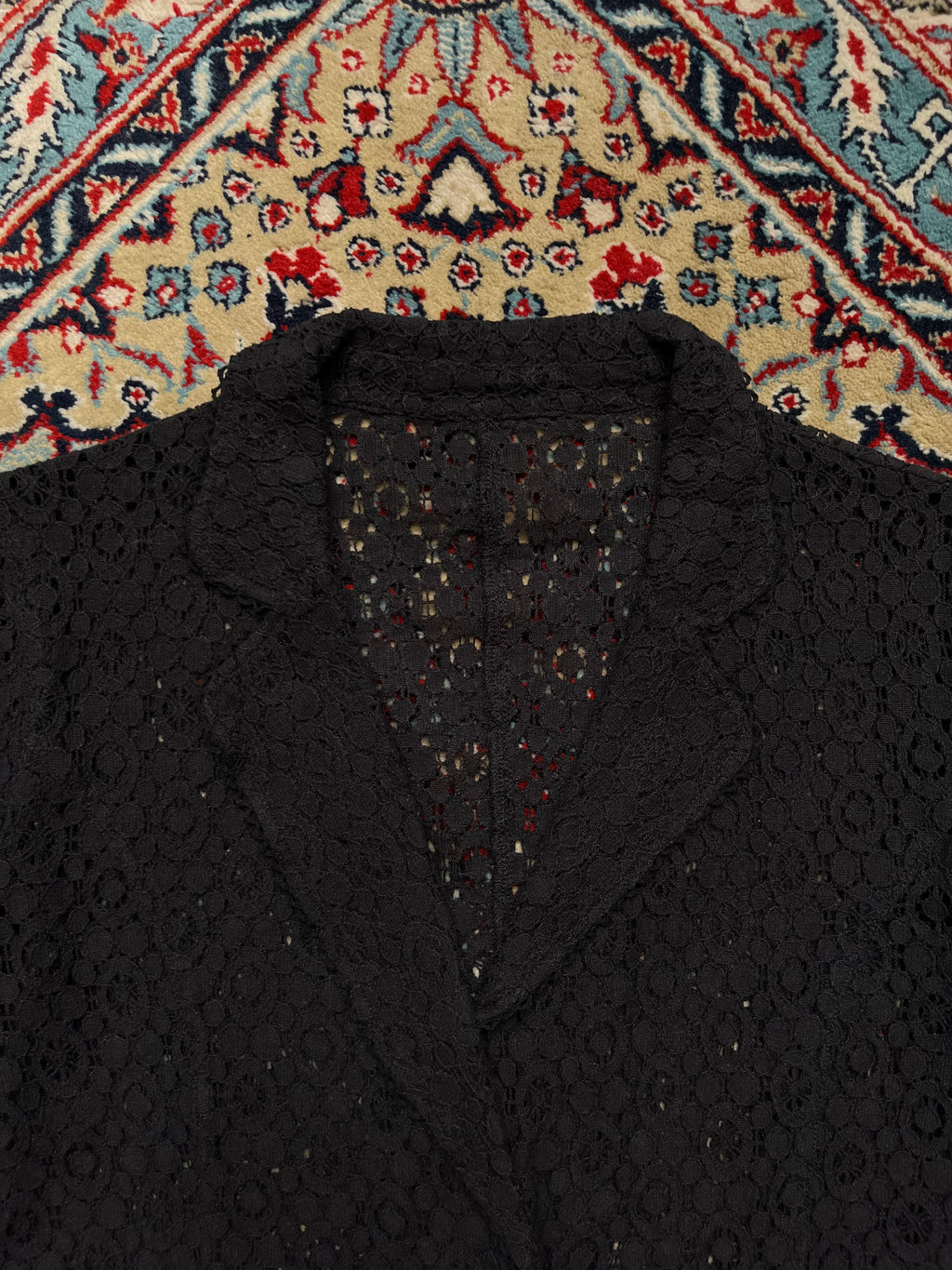 Vintage SEDIOURE Japanese Black Floral Lace Cropped Mesh Blazer - XL