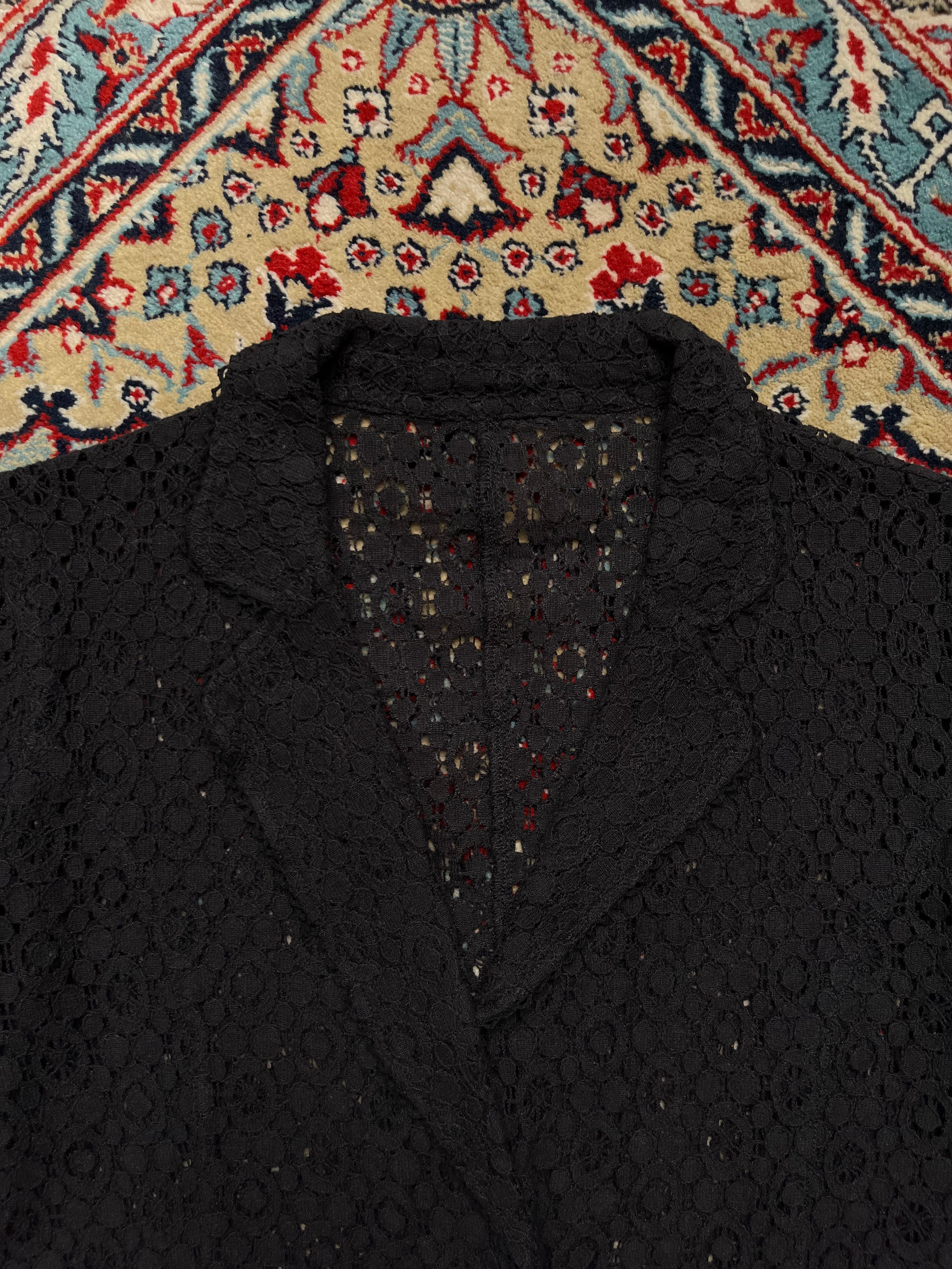 Vintage SEDIOURE Japanese Black Floral Lace Cropped Mesh Blazer - XL