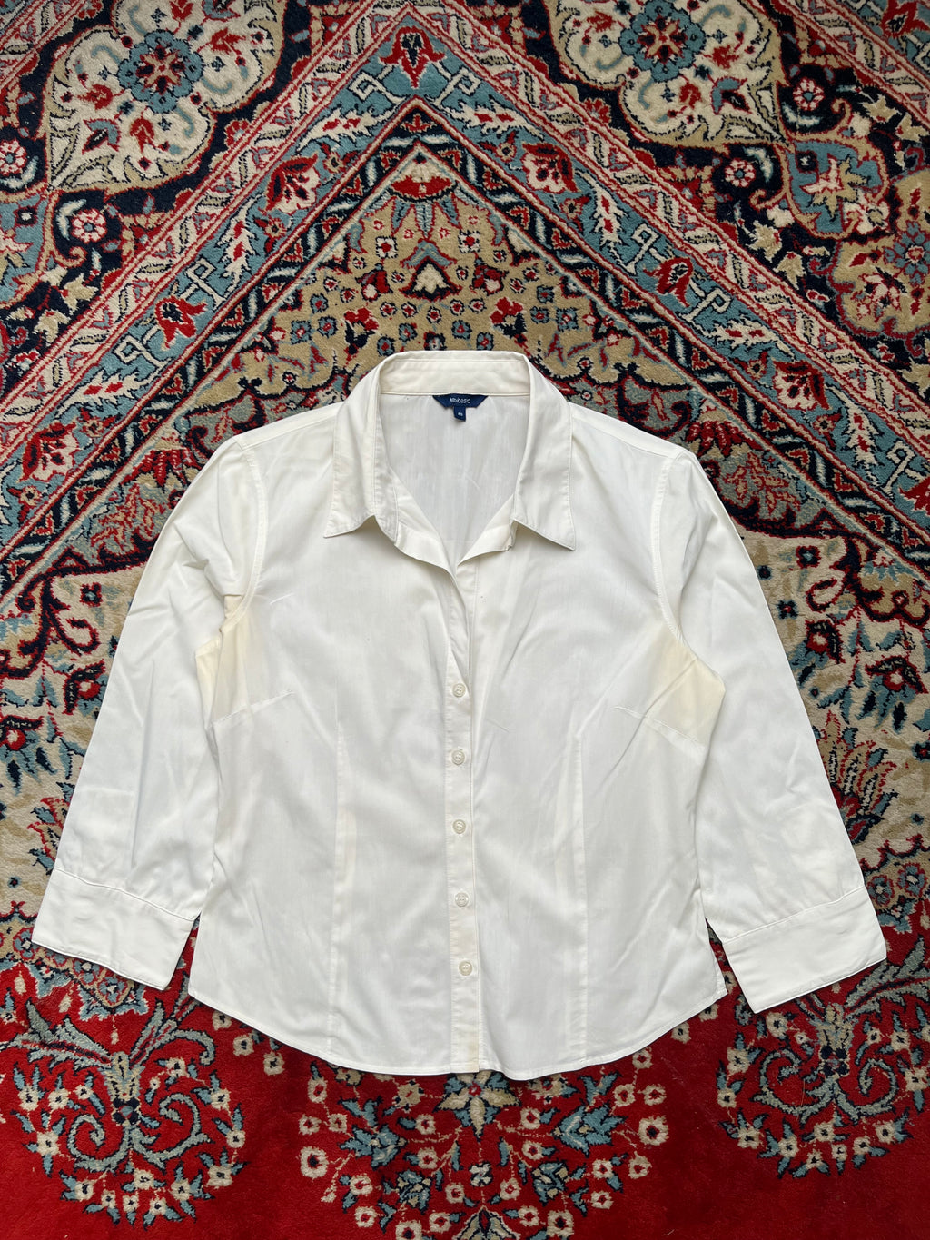 Texbasic Women White Cotton Button Up Shirt - L