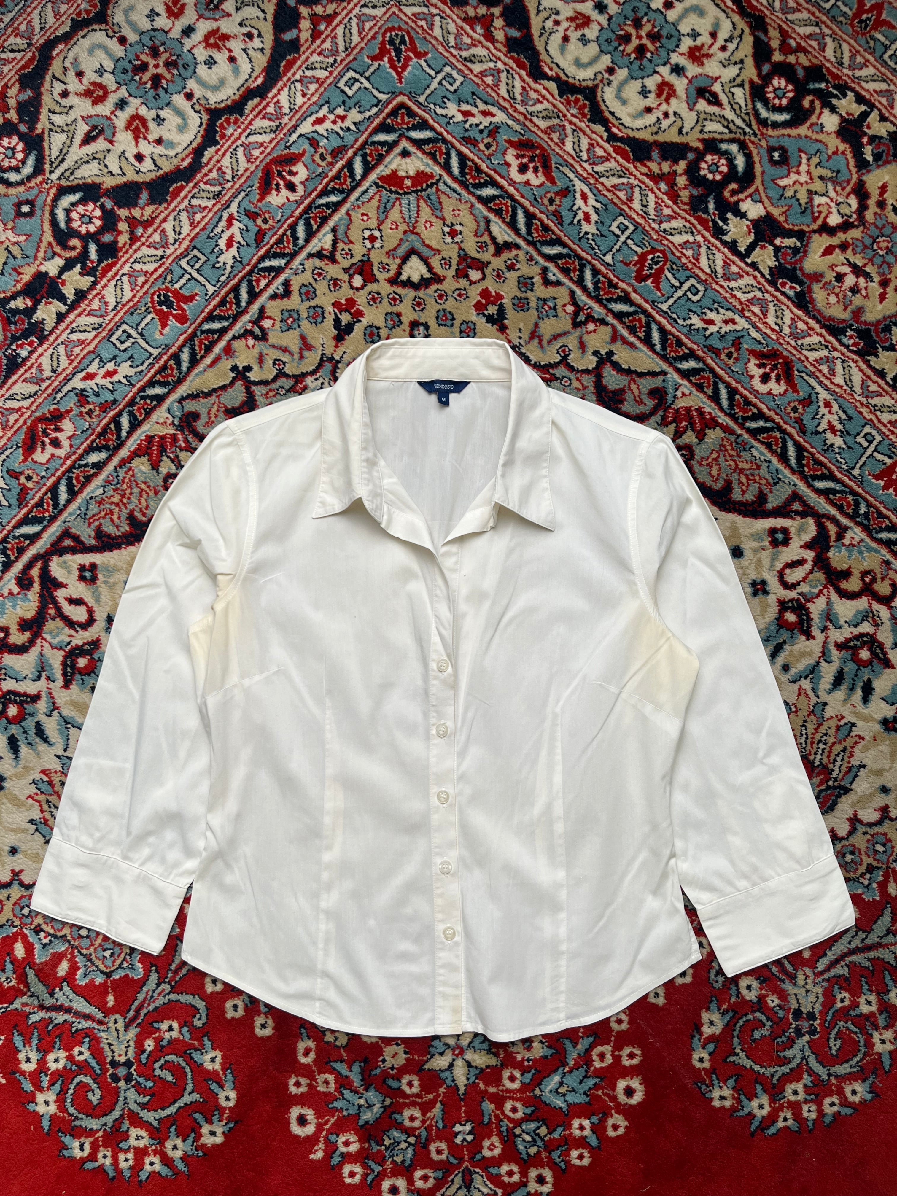 Texbasic Women White Cotton Button Up Shirt - L