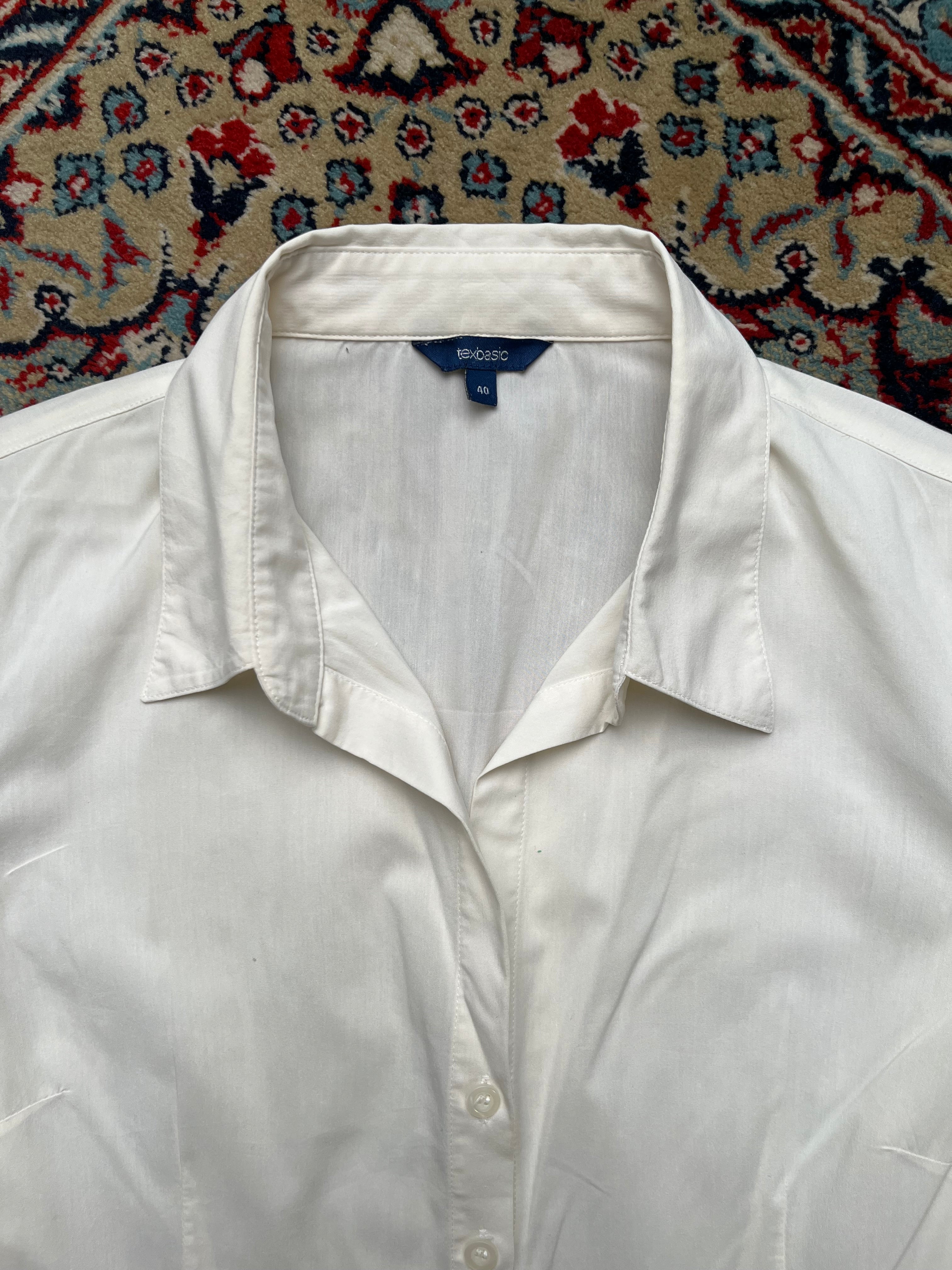 Texbasic Women White Cotton Button Up Shirt - L
