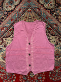 Vintage Japanese Pink Embroidered Cotton Linen Vest - XL