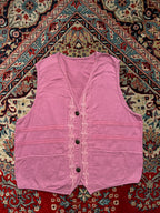 Vintage Japanese Pink Embroidered Cotton Linen Vest - XL