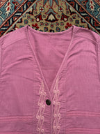Vintage Japanese Pink Embroidered Cotton Linen Vest - XL