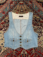 VINTAGE Women Light WashED Denim Vest - S