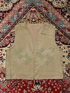 Vintage Womens Embroidered Green Geometric Linen Vest - L