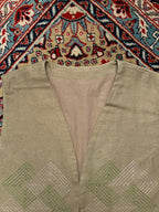Vintage Womens Embroidered Green Geometric Linen Vest - L