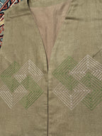 Vintage Womens Embroidered Green Geometric Linen Vest - L
