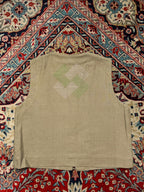 Vintage Womens Embroidered Green Geometric Linen Vest - L