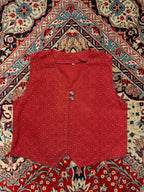 Vintage Red Textured Geometric Print V-Neck Vest - L