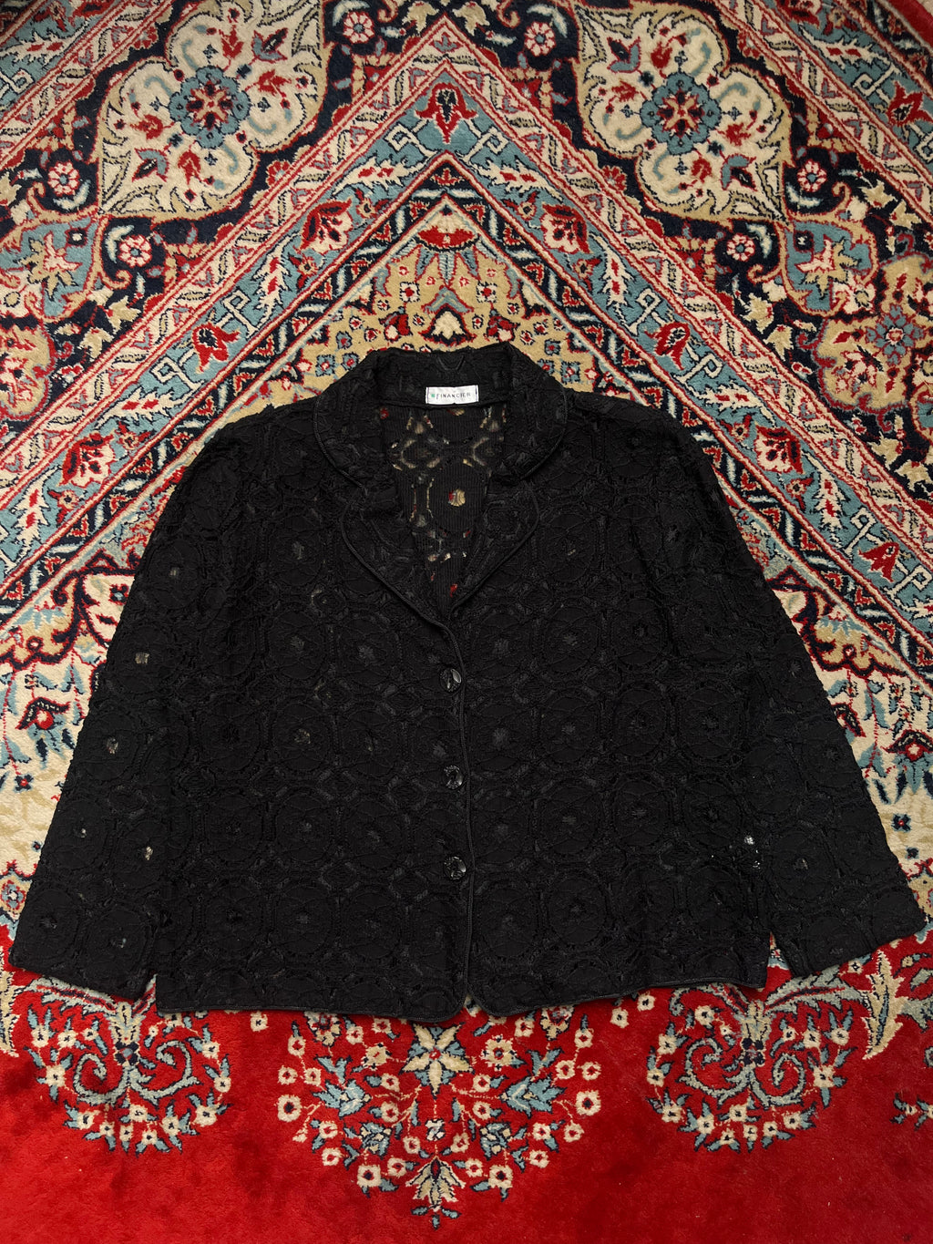 Financier Lace Womens Black MESH FLOWERS PATTERENED Blazer - XL