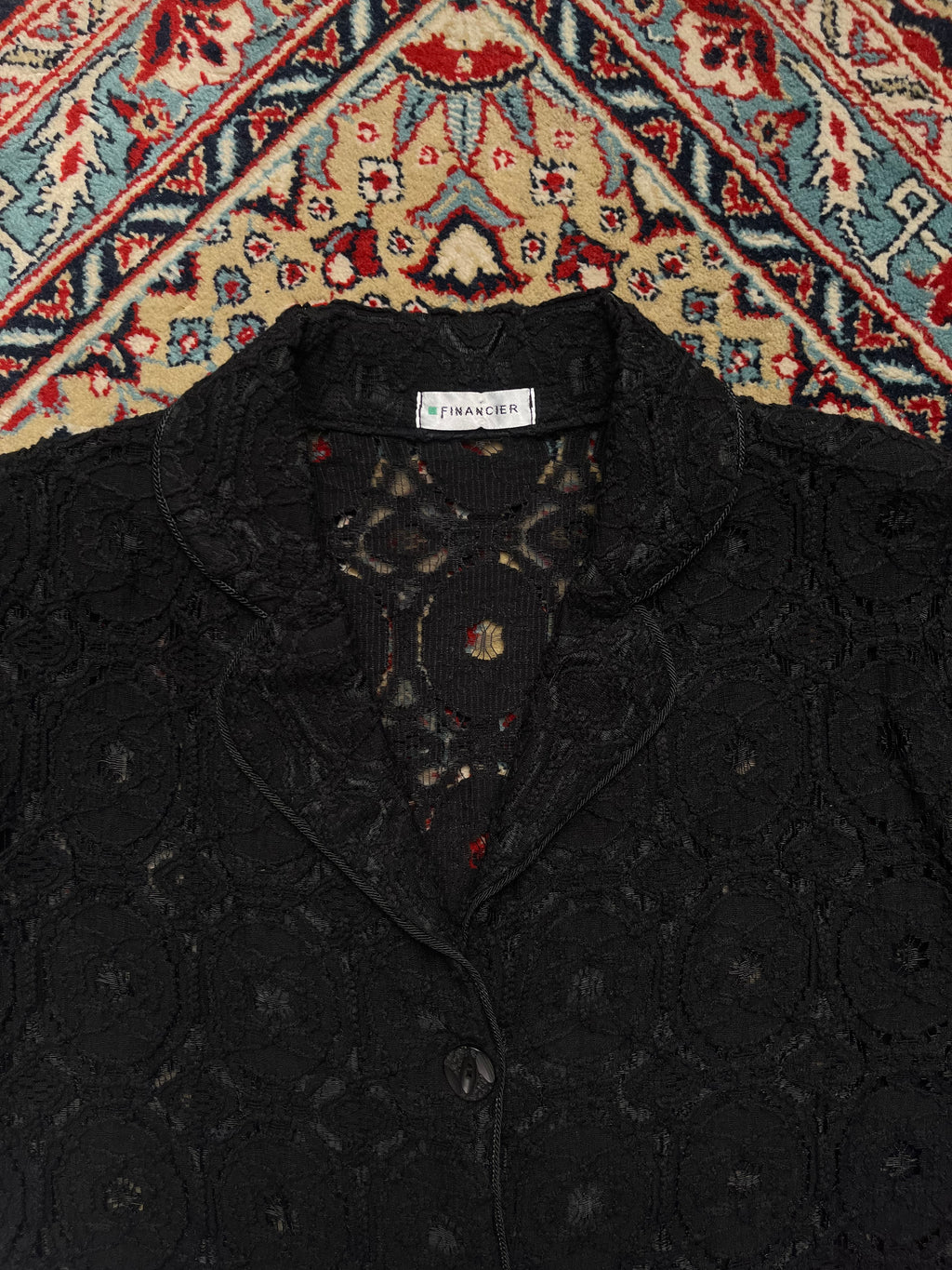 Financier Lace Womens Black MESH FLOWERS PATTERENED Blazer - XL