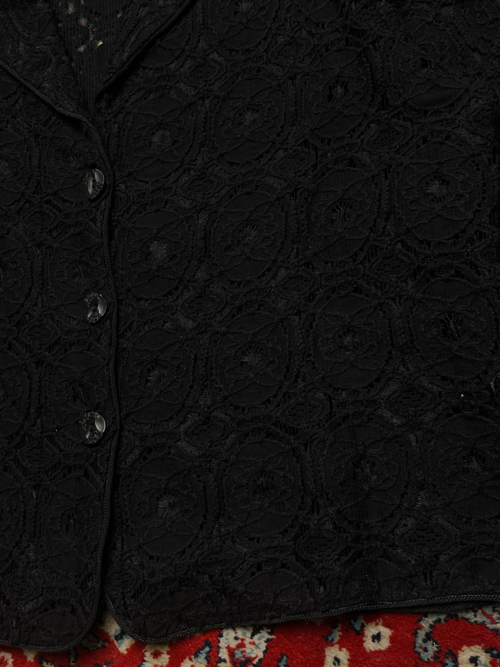 Financier Lace Womens Black MESH FLOWERS PATTERENED Blazer - XL