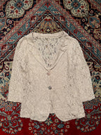 Vintage Italian Lace Sequin BEIGE MESH FLORAL BLAZER - M