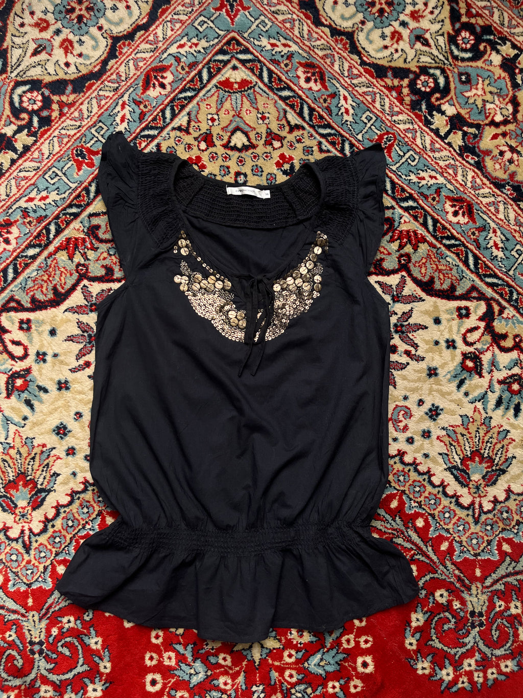 Celop Woman Black Cotton Embellished Blouse - M