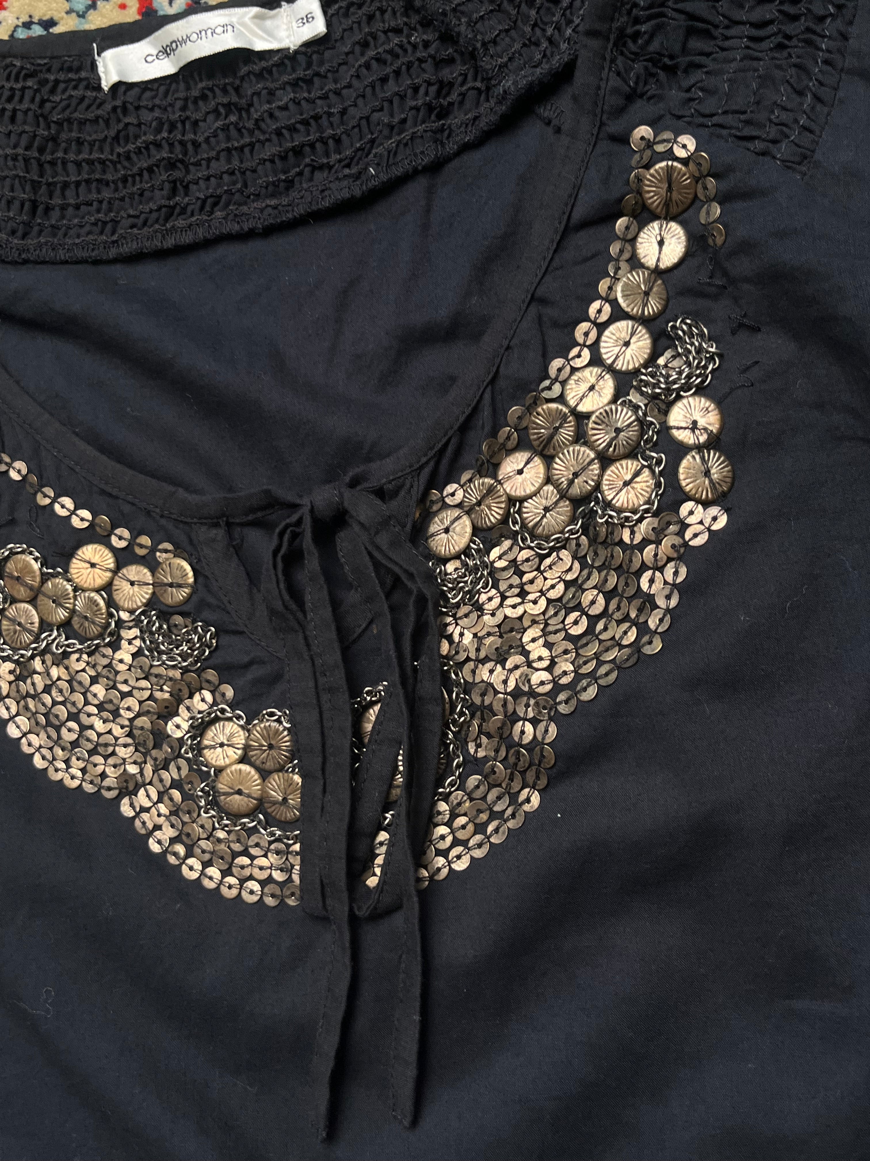 Celop Woman Black Cotton Embellished Blouse - M