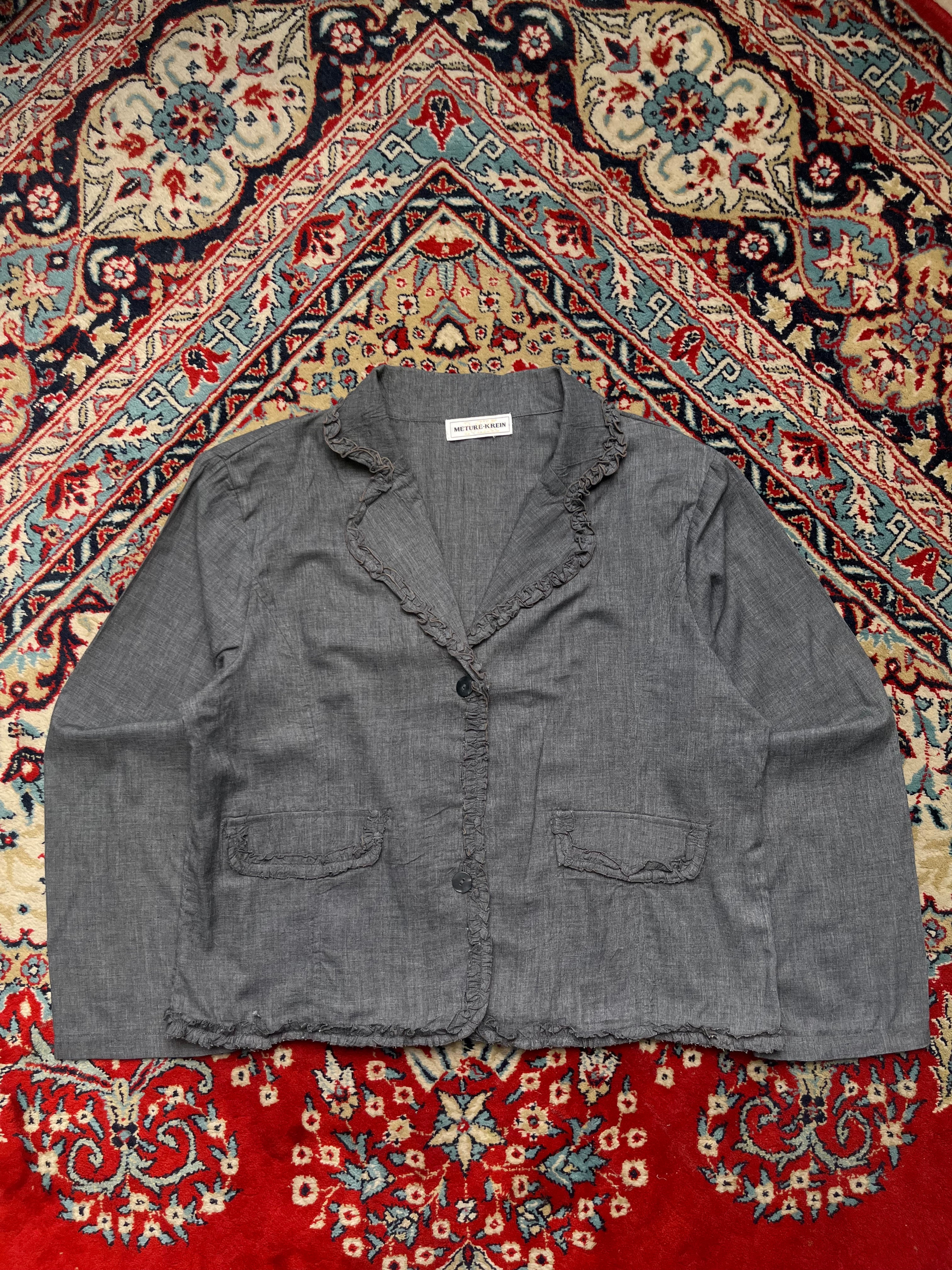 Meture-Krein Cotton Charcoal Grey Ruffle Trim Button Up Jacket - M