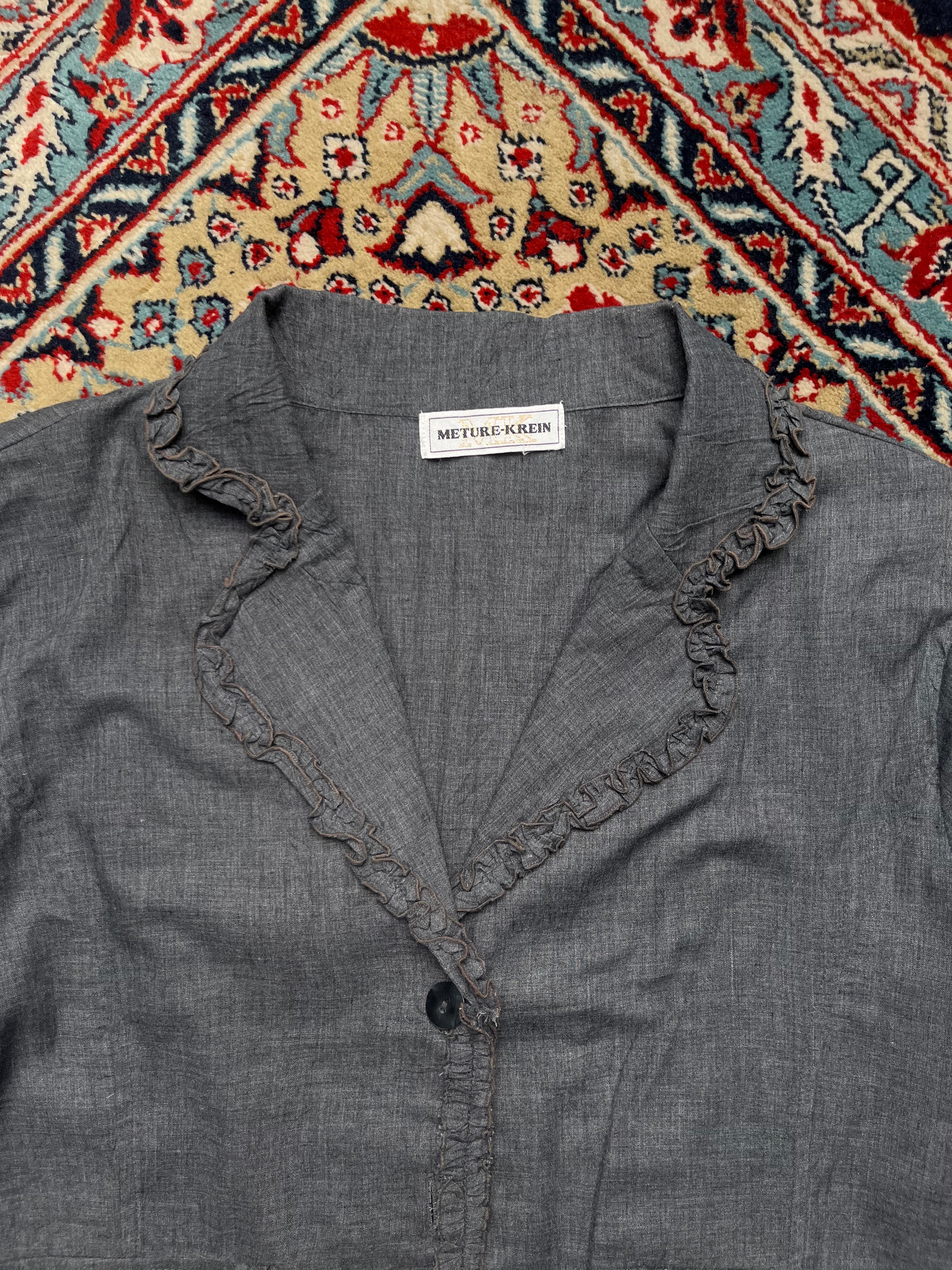 Meture-Krein Cotton Charcoal Grey Ruffle Trim Button Up Jacket - M