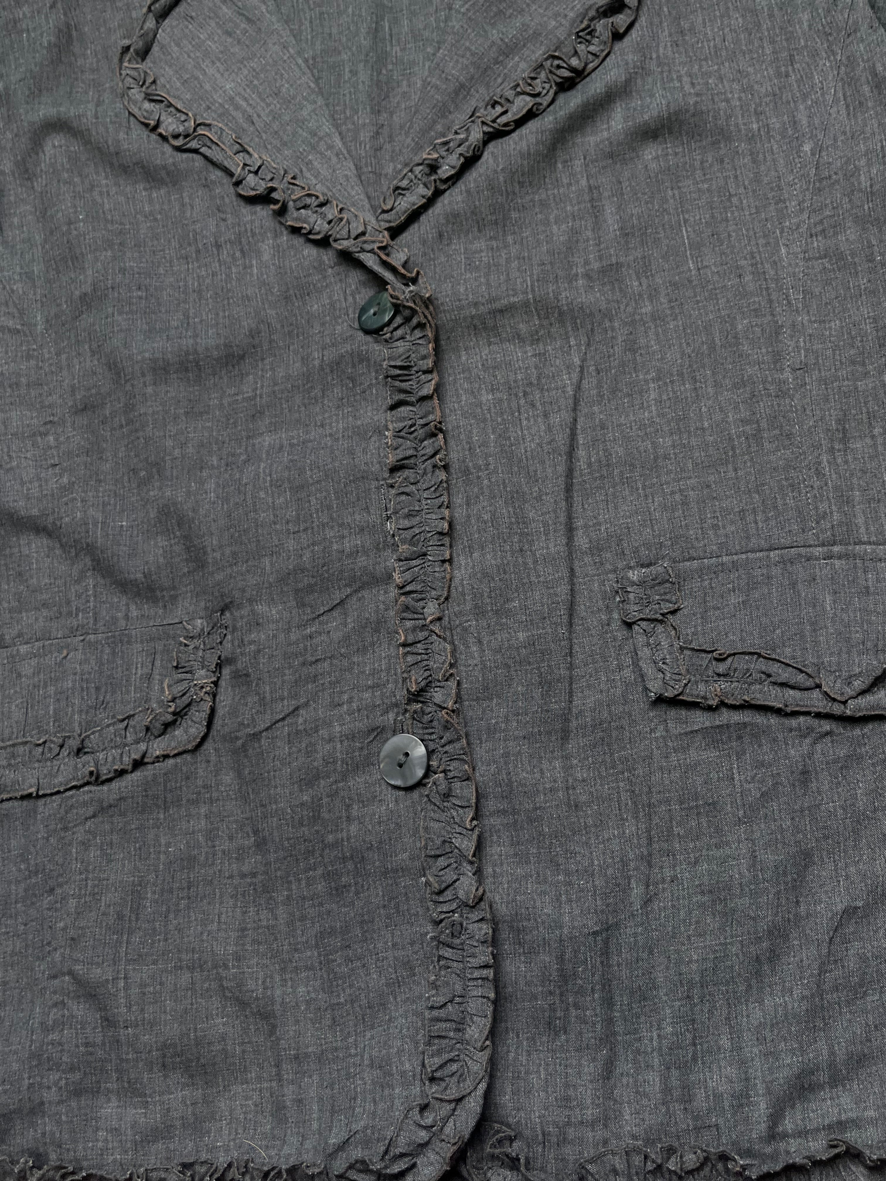 Meture-Krein Cotton Charcoal Grey Ruffle Trim Button Up Jacket - M