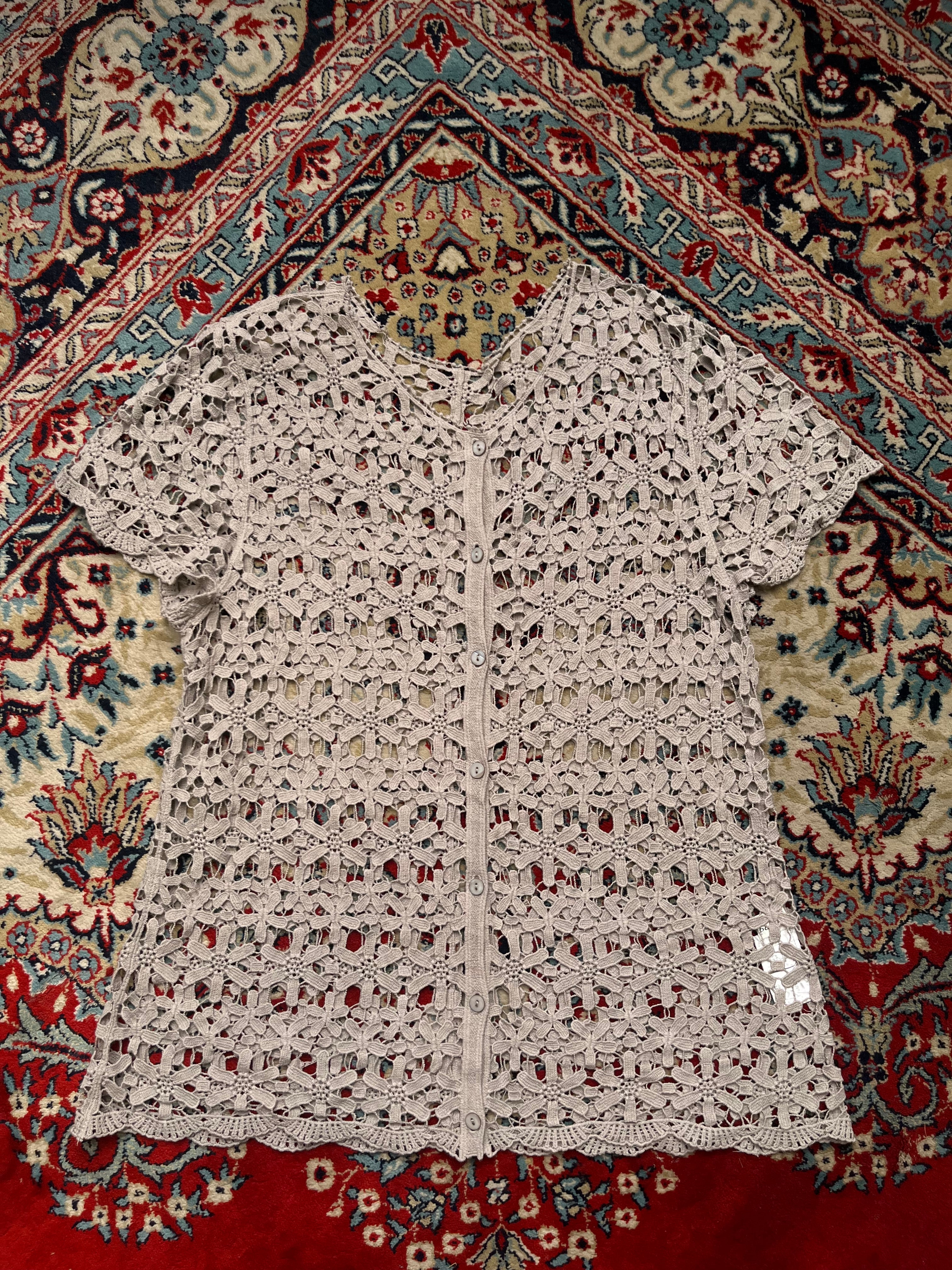Vintage POLPOA Cotton Crochet Knit Beige Floral Dress- L