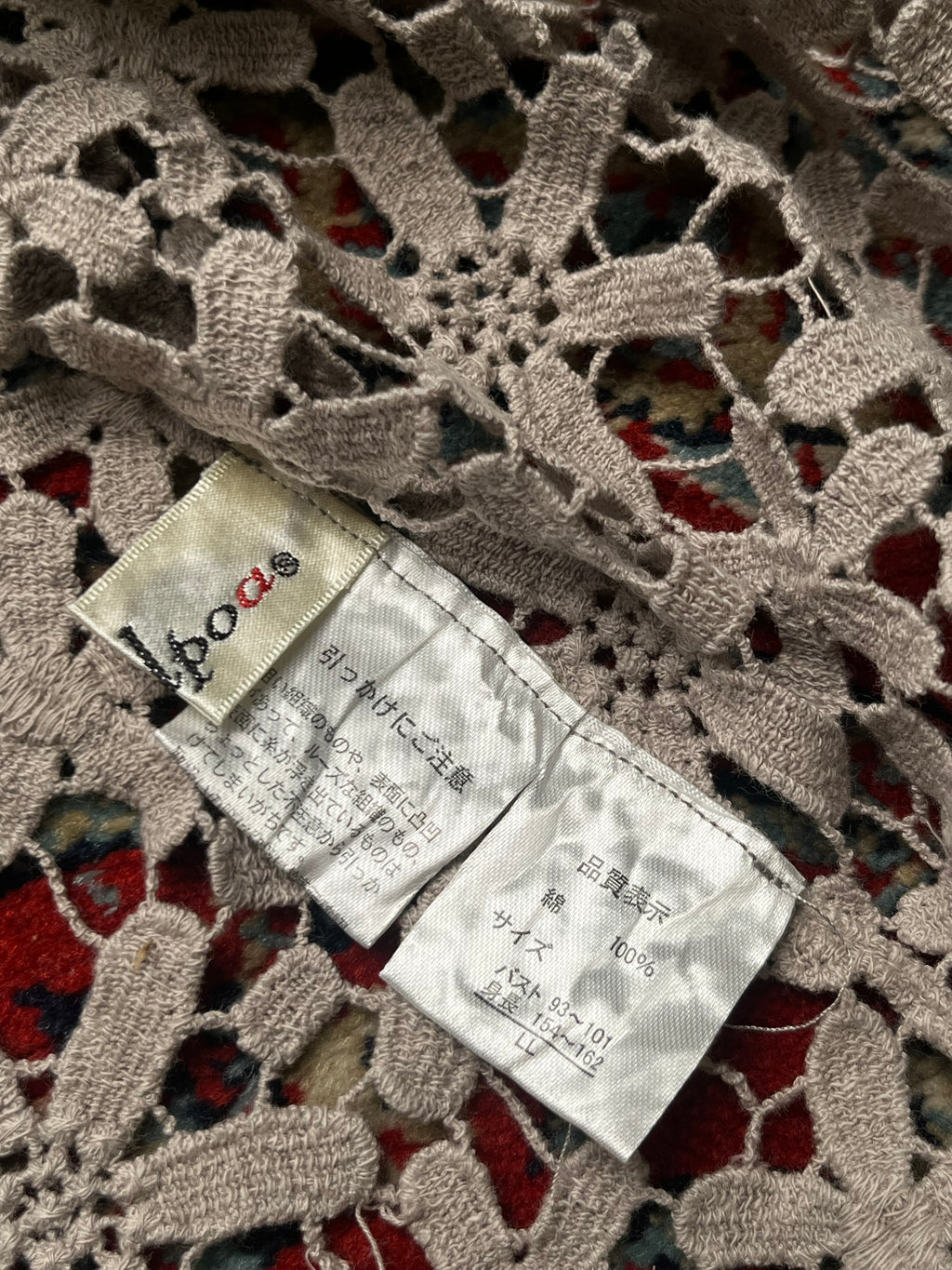 Vintage POLPOA Cotton Crochet Knit Beige Floral Dress- L