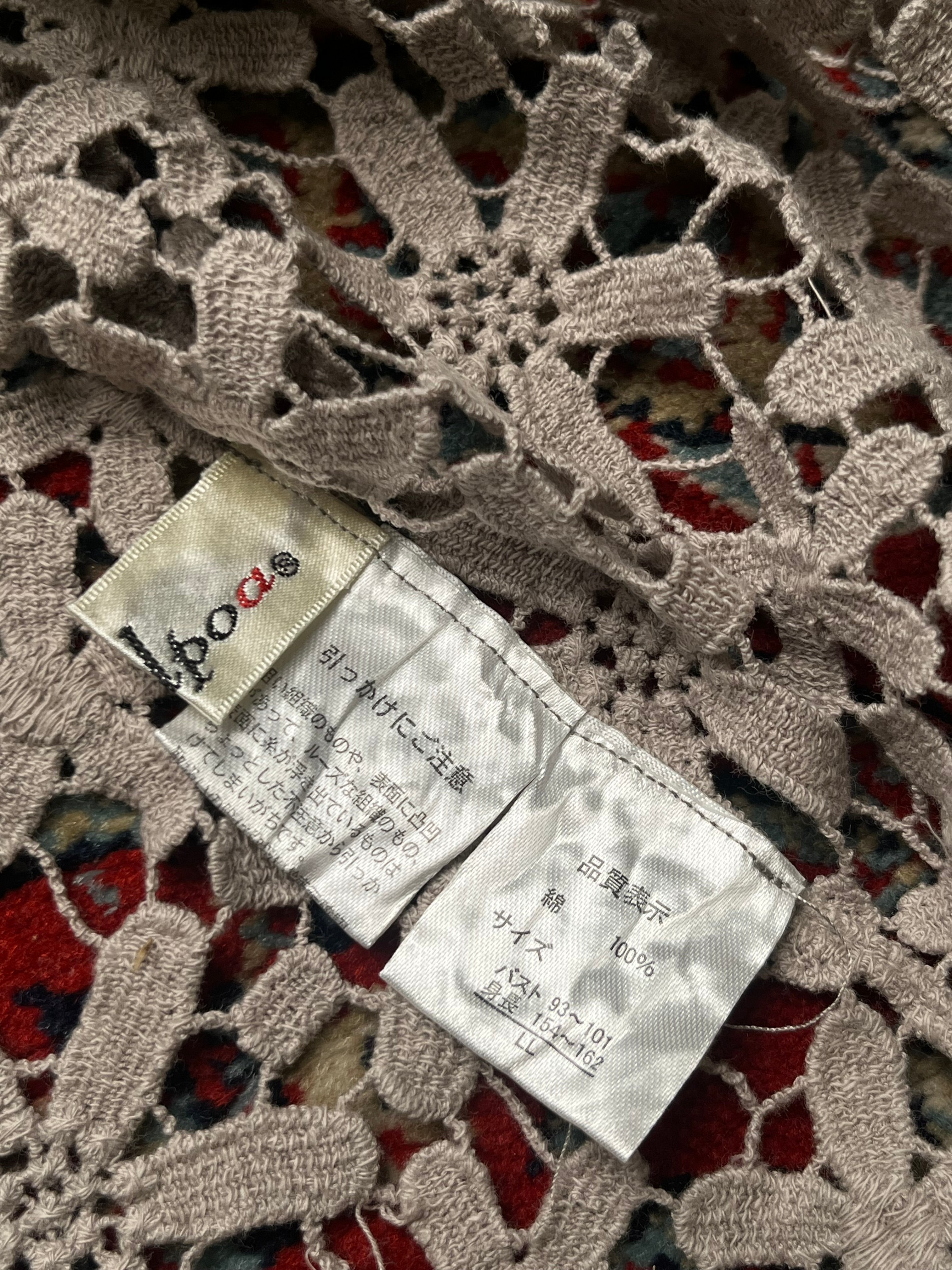 Vintage POLPOA Cotton Crochet Knit Beige Floral Dress- L