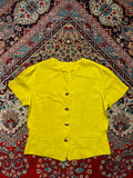 Vintage Womens Linen Bright Yellow Button Up Shirt - L