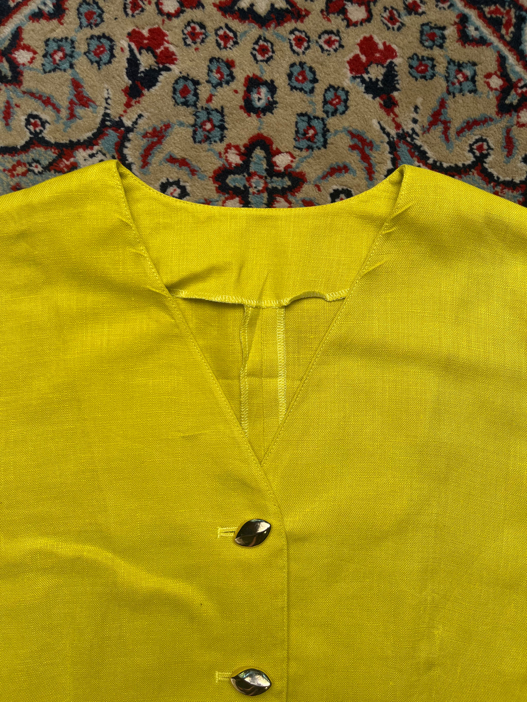Vintage Womens Linen Bright Yellow Button Up Shirt - L