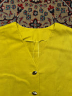 Vintage Womens Linen Bright Yellow Button Up Shirt - L