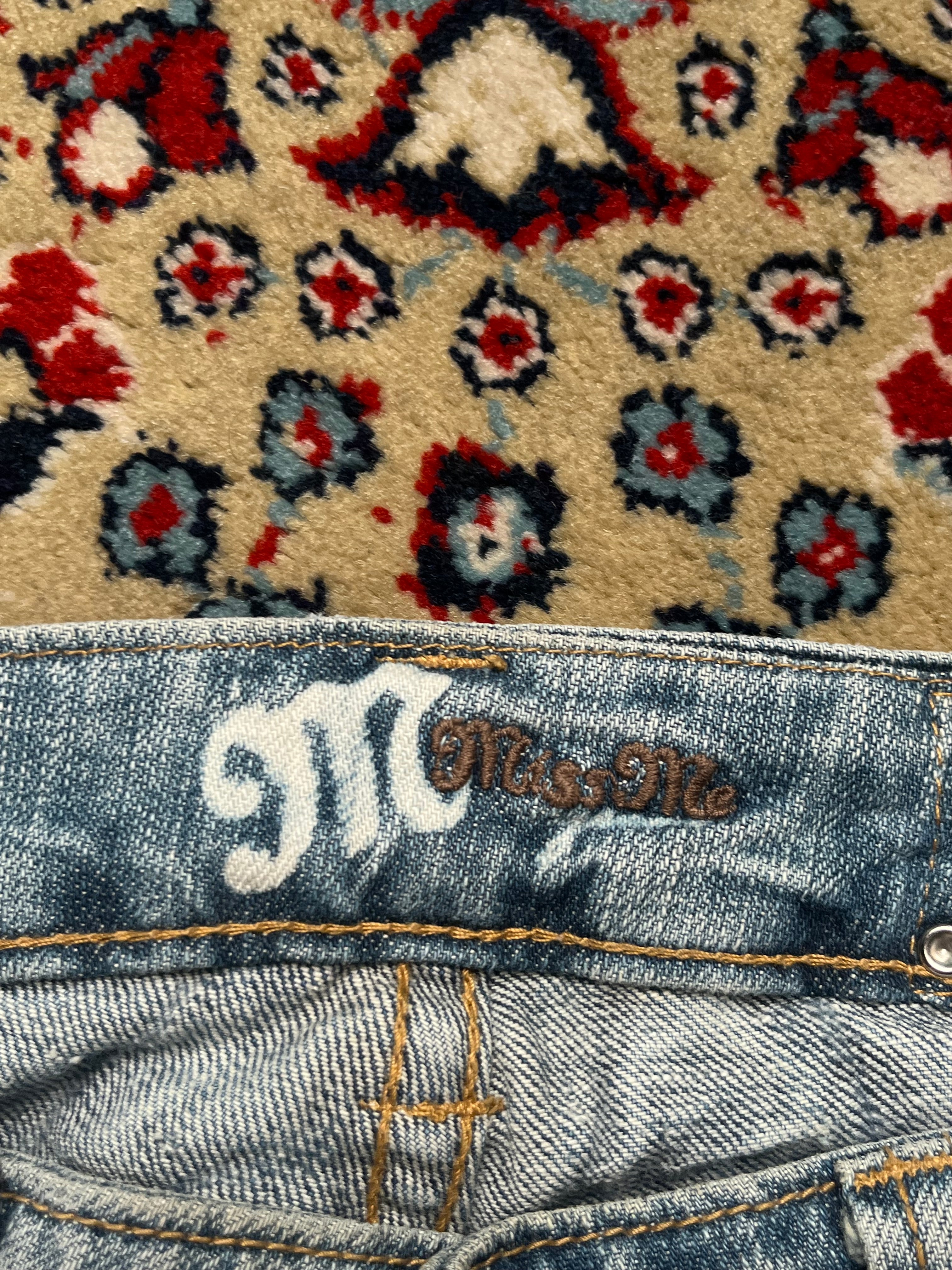 MISS ME Blue Denim Leopard Flap Pocket Rhinestone Stud Bootcut JEANS - 32