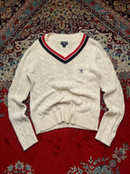 Vintage Polo Jeans Co Ralph Lauren Cream Cable Knit V-Neck Sweater - L