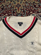 Vintage Polo Jeans Co Ralph Lauren Cream Cable Knit V-Neck Sweater - L
