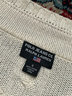 Vintage Polo Jeans Co Ralph Lauren Cream Cable Knit V-Neck Sweater - L